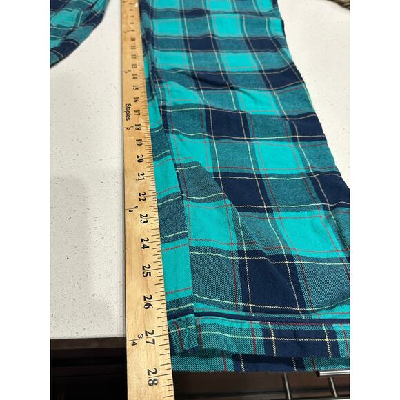 Lands End Women’s 2 piece Flannel Pajama Set Aqua Blue Cotton Pockets Medium - Picture 11 of 12